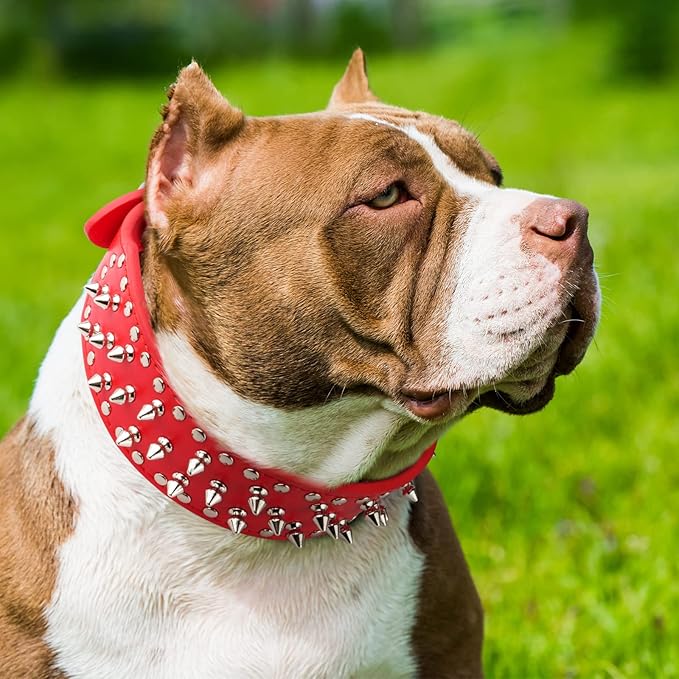 Epesiri Adjustable Wide Spiked Dog Collar, Mushroom Rivet PU Leather Cat Dog Collars, Durable Spike Studded Pet Collar for Small Medium Large Breed, Pitbull Mastiff Bulldog Pugs Husky Rottweiler, Red