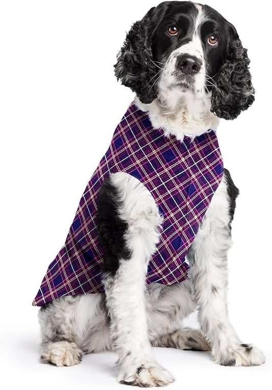 Stretch Fleece Dog Coat, Stretchy Pet Sweater, Machine Washable Pullover for Winter and Fall, Mulberry Plaid, 20