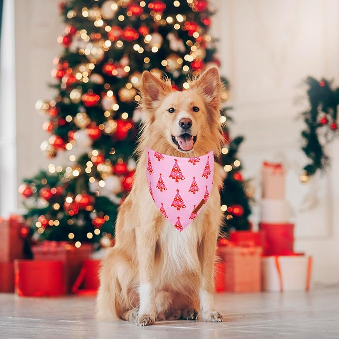 ADOGGYGO Christmas Dog Bandana, Xmas Tree Santa Pet Scarf, Premium Durable Fabric, Adjustable Fit Female Pet Christmas Bandanas for Extra Large Dogs (X-Large)