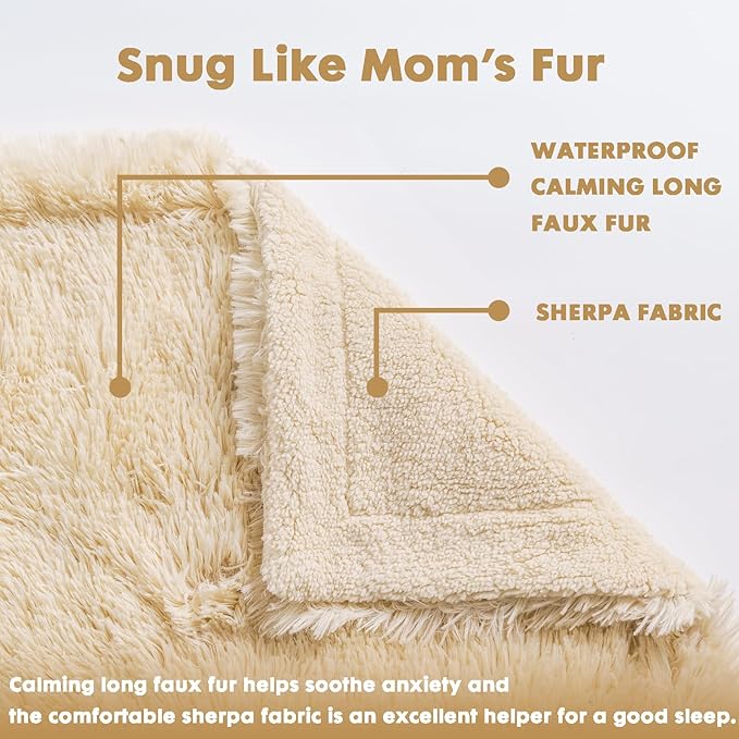 gogobunny Waterproof Dog Blanket for Large Dogs, Cats, Puppy, Reversible Faux Fur Pet Throw Blanket, Washable, Calming Furniture Protection for Sofa Bed (60x80 Inch (Pack of 1), Beige)
