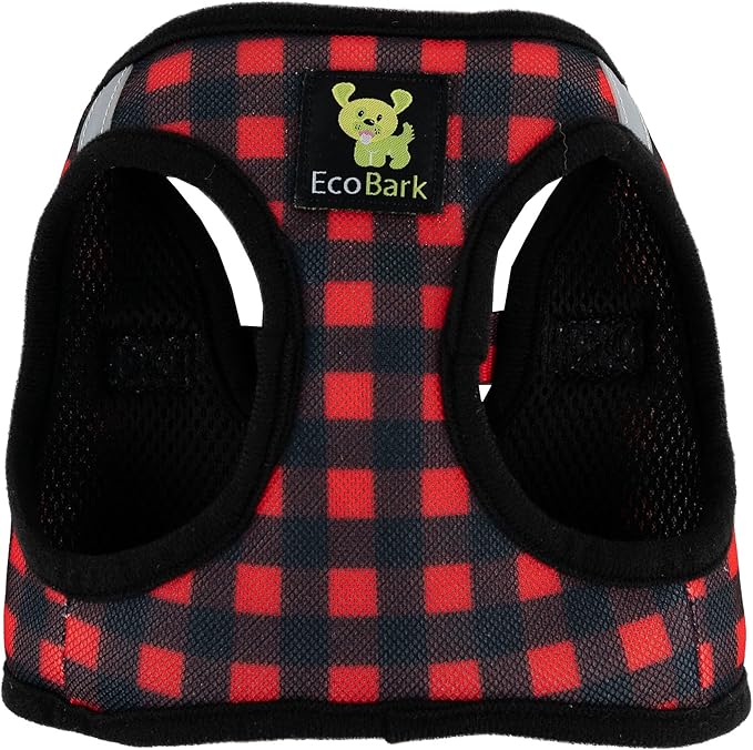 EcoBark Step in Dog Harness - Reflective Soft Ultra Padded Mesh Dog Harnesses for XXS, XS, Small, and Medium Dogs Eco-Friendly Comfort Secure Halter No Pull Adjustable Pet Vest (Red Plaid, Medium)