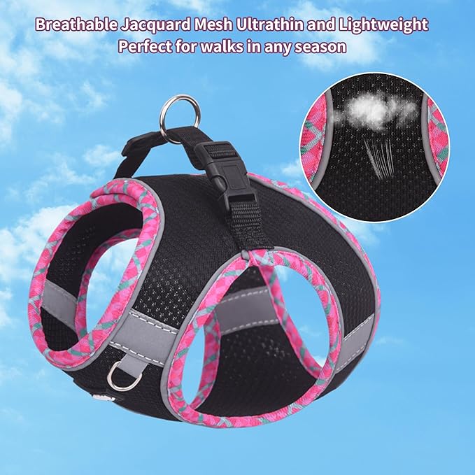 AIITLE Escape-Proof Dog Harness - Extra Soft Jacquard Fabric with Moisture-Wicking Lining, Adjustable Fit for Boston Terrier, Pekingese - Running, Playdates, Outdoor Adventures (Black, L)