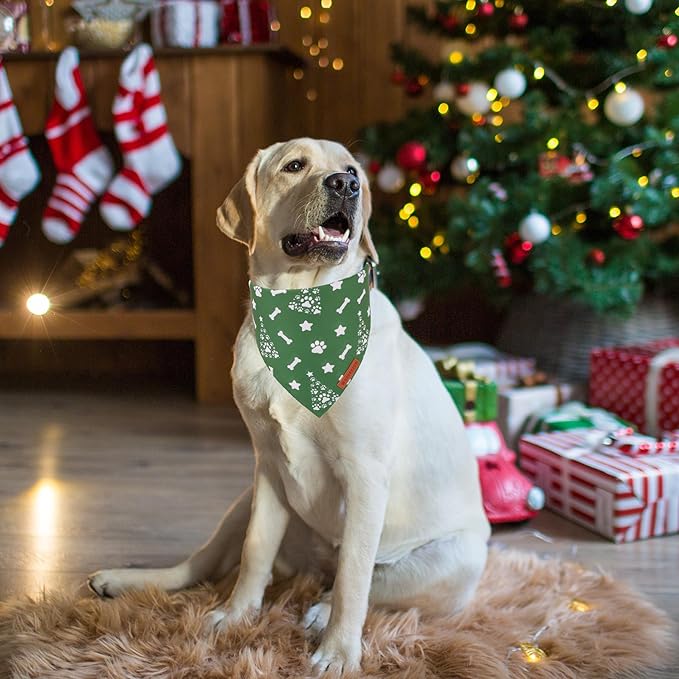ADOGGYGO Christmas Dog Bandana, Premium Durable Fabric, Adjustable Fit Red Green Merry Christmas Bandanas for Extra Large Dogs Pets (X-Large)