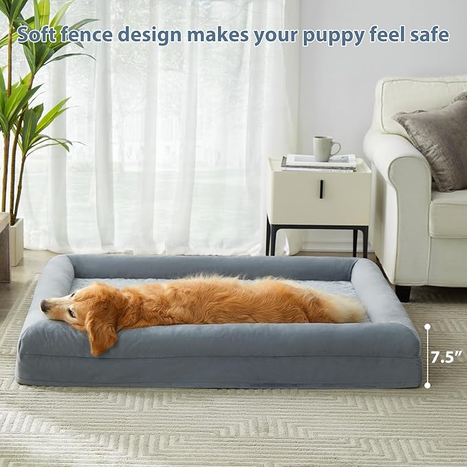 WNPETHOME Washable Dog Beds for Large Dogs, XXXL Dog Couch, Orthopedic Dog Sofa Bed with Removable & Waterproof Cover, Extra Large Dog Bed with Bolster Sides for Sleeping, Big Dog Couch Bed with Sides