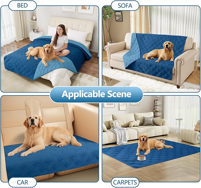 hyha Waterproof Dog Blanket, Reversible Pet Bed Blanket, Soft Sofa Couch Cover for Dogs Washable, Waterproof Pet Couch Covers for Sofa Puppy Cats Furniture Protector(30"x53", Navy Blue/Blue)