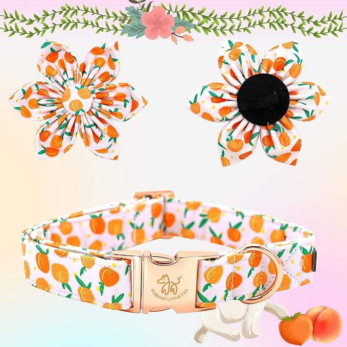 Elegant little tail Dog Collar, Dog Collar with Flower, Peach Cute Pink Pet Collar Flower Dog Collars Adjustable Dog Collar for Large Dogs