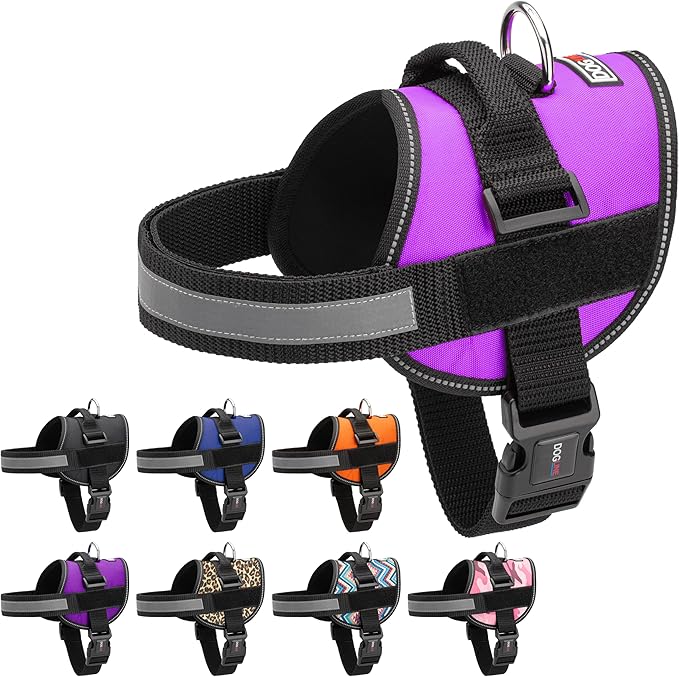 Dogline Dog Harness, Reflective No-Pull Adjustable Vest with Handle for Walking, Training, Breathable, No - Choke Harness for Small, Medium or Large Dogs Room for Patches Girth 27 to 34 in Purple