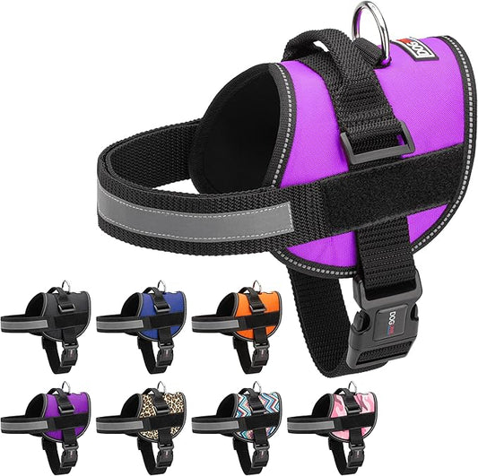 Dogline Dog Harness, Reflective No-Pull Adjustable Vest with Handle for Walking, Training, Breathable, No - Choke Harness for Small, Medium or Large Dogs Room for Patches Girth 27 to 34 in Purple