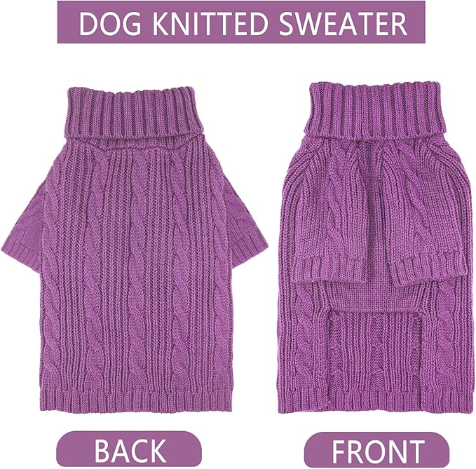 Dog Sweaters for Small Dogs Small Dog Sweater Warm Dog Clothes for Dachshund Female Winter Pet Sweaters Outfit Turtleneck Puppy Sweater Solid Twist Cat Sweater (Purple, Large)