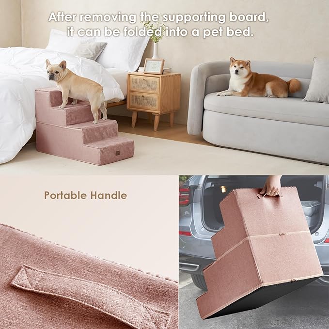 EHEYCIGA Dog Stairs for Bed 20”H, 4-Step Extra Wide Dog Steps for High Bed, Pet Steps for Small Dogs and Cats, Non-Slip Balanced Dog Indoor Ramp, Pink