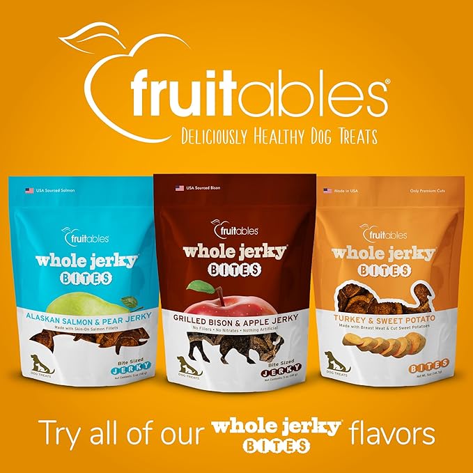 Fruitables Whole Jerky Bites for Dogs – Grilled Bison Grain-Free Dog Treats – Natural High Protein Chews with Real Meat – Limited Ingredient Recipe for Training or Reward – 5 oz Bag