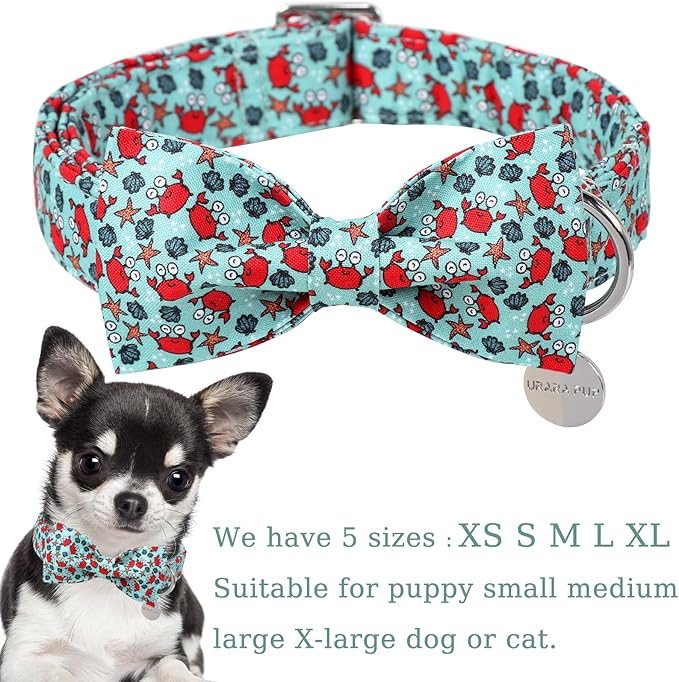 Summer Dog Collar with Bow Tie, Crab Pattern Bow Tie Dog Collar with Metal Buckle,Adjustable Pet Collar for Small,Medium,Large Dogs&Cats,Great Gift for Puppies