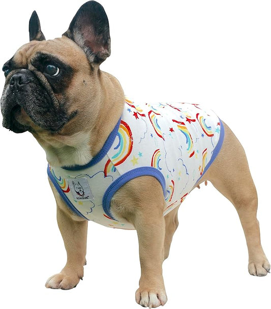 iChoue 100% Breathable Cotton English Bulldog Halloween Cartoon T Shirts Cute Clothes for Medium Large Dogs Vest Tank Tops Terrier Pitbull Rainbow - XXLarge
