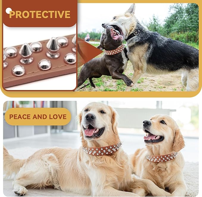 PETCARE Spiked Dog Collar Brown Soft Pu Leather Funny Mushrooms Rivet Spike Studded Puppy Collar Adjustable Outdoor Pet Dog Collar for Small Medium Large Dogs Cats Chihuahua Pug Pit Bull Dog Collars