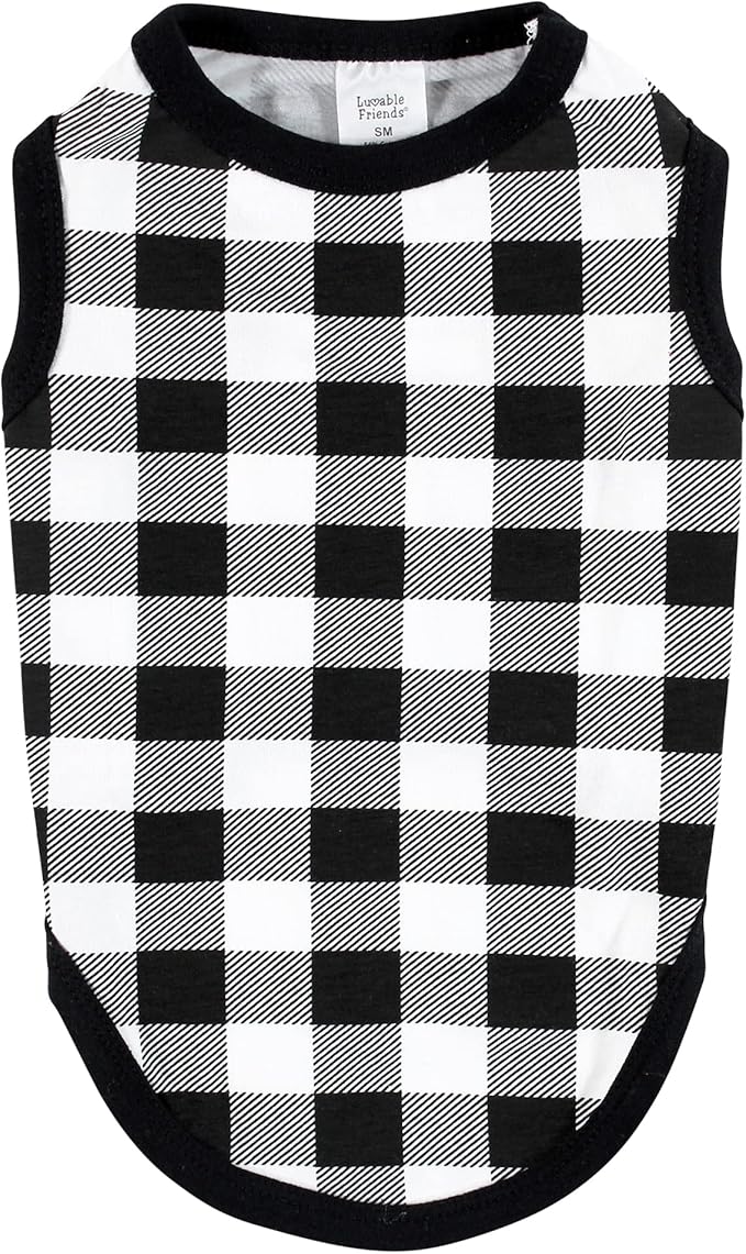 Luvable Friends Dog Pet Dog and Cats Cotton T-Shirts 2pk, Pizza Plaid, X-Small