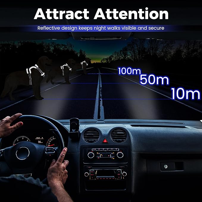 Funfox Dog Harness No Pull, Adjustable Pet Vest Harness Blue L with Handle, 2 Leash Clips for Daily Walking Easy Control, Soft Durable Reflective Comfortable for Large Breed Dogs