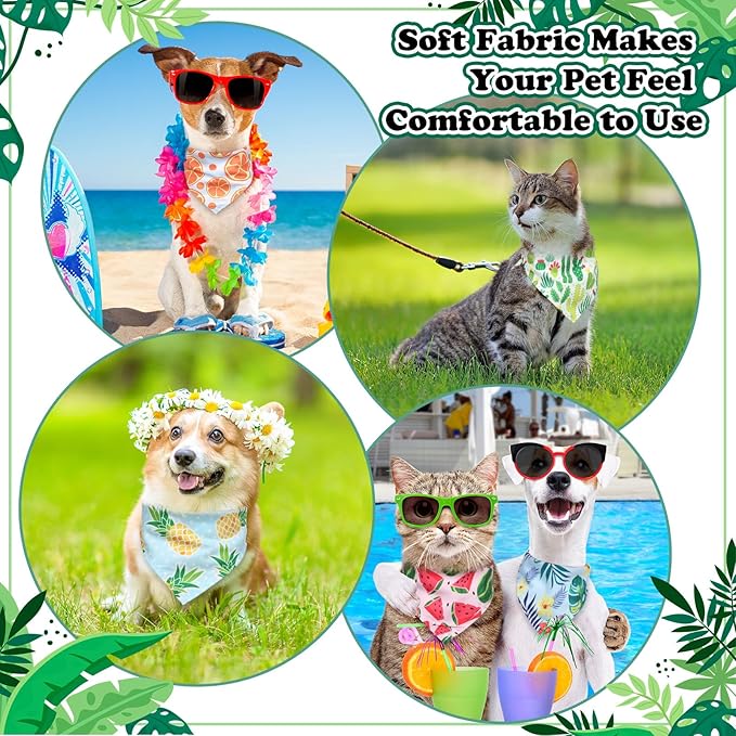 Reginary 72 Packs Summer Bandanas for Dog Bulk Fruit Dog Bandanas Pet Bandanas Hawaiian Triangle Scarf Bibs Dog Bibs Adjustable Dog Bandana for Pet Costume Accessories (Cute)