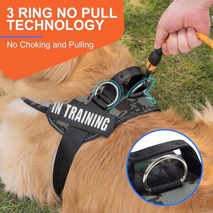Essential Dog Harness, No Pull Pet Harness with 3 Side Rings for Leash Placement, No Choke, Reflective, Adjustable Pet Vest, Easy On-Off & Improved Control Handle, Training, Walking, Running