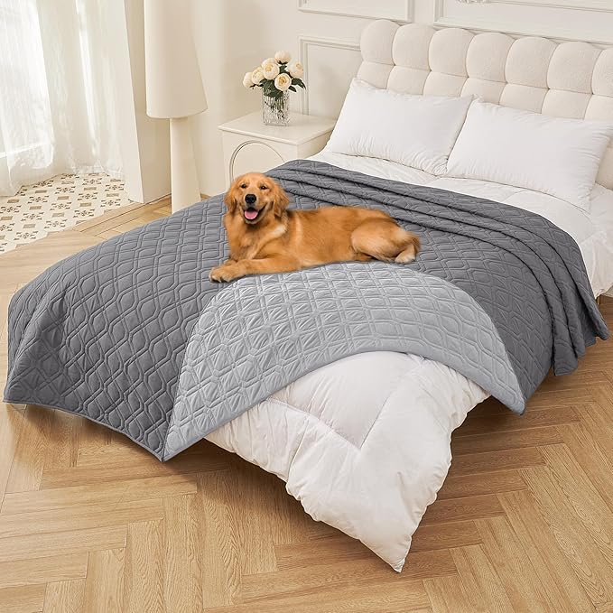 Smiry Waterproof Dog Blanket, 82x120 Inch Soft Pet Bed Cover Reversible, Washable Sofa Couch Furniture Protector for Small Medium Large Dog Puppy Cat, Grey/Light Grey