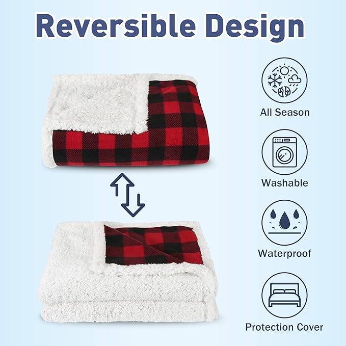 Kritter Planet Waterproof Blanket for Bed, Reversible Sherpa Fleece Protector Couch Cover for Pets, Liquid Proof Furniture Protector for Medium Large Dogs