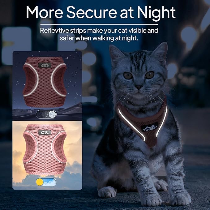 TwoEar Cat Harness Escape Proof, Soft Dog Vest Harness Adjustable, Breathable Mesh Step-in Puppy Walking Jacket Reflective Easy Control for Extral Small Pets for Outdoor Walking(XXS, Pink)