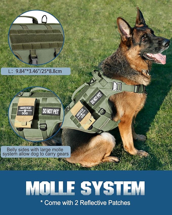 Tactical Dog Harness - PETNANNY Dog Harness Service Dog Vest for Large Breed Dog, Hook and Loop Panel for Service Dog Patchs, Work Dog MOLLE Vest with Handle for Walking Hiking Training(Green,L)