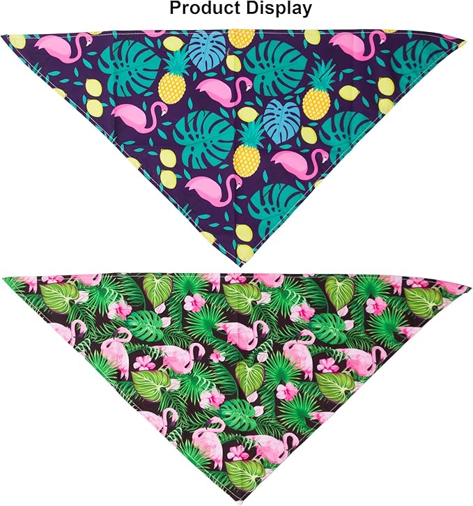 ADOGGYGO Summer Hawaii Dog Bandana, 6 Pack Flamingo & Fruit Pattern Triangle Summer Bandanas for Medium Large Dogs Pets (Large)