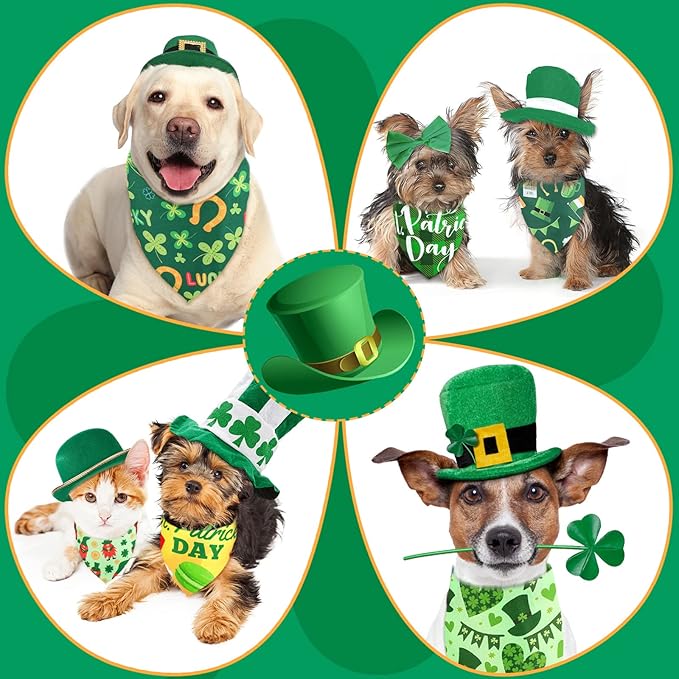20 Pcs St. Patrick's Day Dog Bandana Pet Scarf Washable Triangle Bibs Shamrock Scarfs Adjustable Pet Triangle Washable Kerchief for St. Patrick's Day Dogs Cats (Shamrock, L)