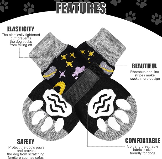 PUPTECK Non-Slip Dog Socks Double Sides Grips for Hardwood Floors Prevents Licking, Dog Shoes for Hot Pavement Booties for Senior Small Medium Large Dogs