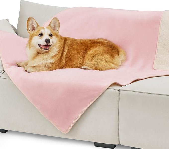 Bedsure Cat Blanket for Indoor Cats - Waterproof Calming Cat Blankets for Couch Protection, Sherpa Fleece Pet Blanket, Soft Plush Reversible Throw Furniture Protector, 50"x40", Pink