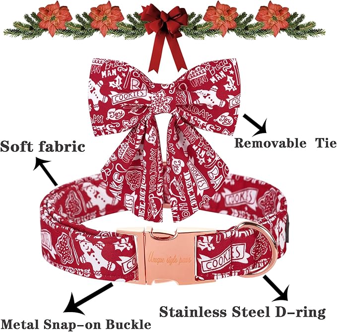 Unique style paws Christmas Dog Collar with Bow Tie Gingerbread & Snowman Winter Puppy Collar for Small Medium Large Dogs-XS