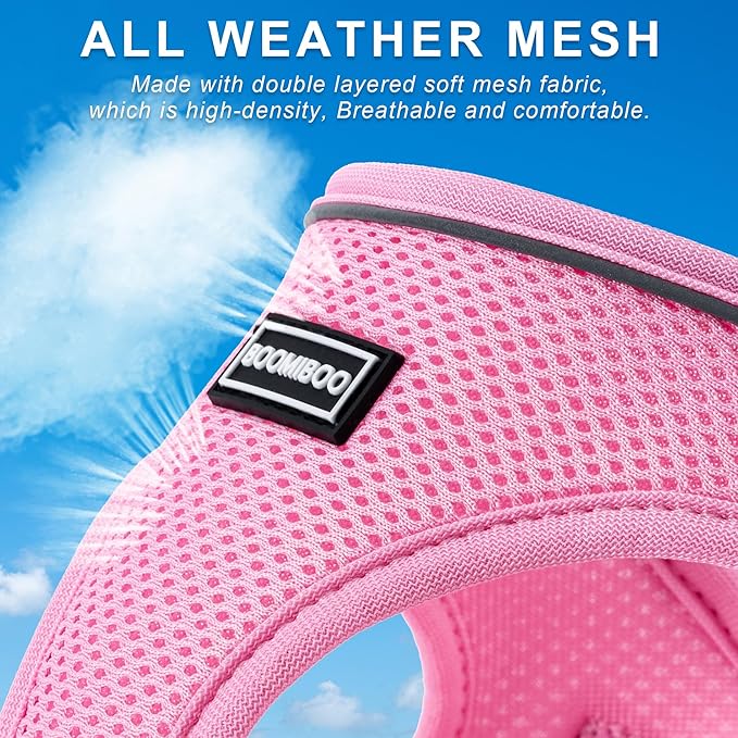 Dog Harness with Leash Set, No Pull Adjustable Reflective Step-in Puppy Pet Vest Harnesses for Small Medium Large Dogs and Cats,Pink Green L