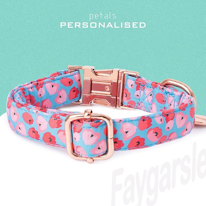 Faygarsle Blue Pink Dog Collar for Small Medium Large Dogs Cute Puppy Collars for Female Dogs Floral Dog Collars for Summer Spring Wedding Necklace Girl Dog Collar M