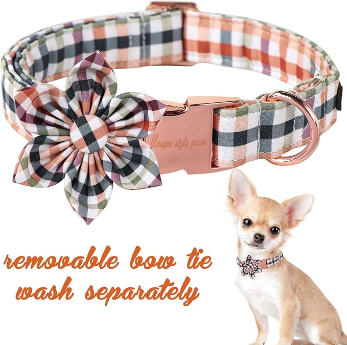 Unique Style Paws Cotton Dog Collar with Bow Floral Plaid Colorful Dog Collar with Bow Tie for Small Medium Large Dogs Pets Gifts