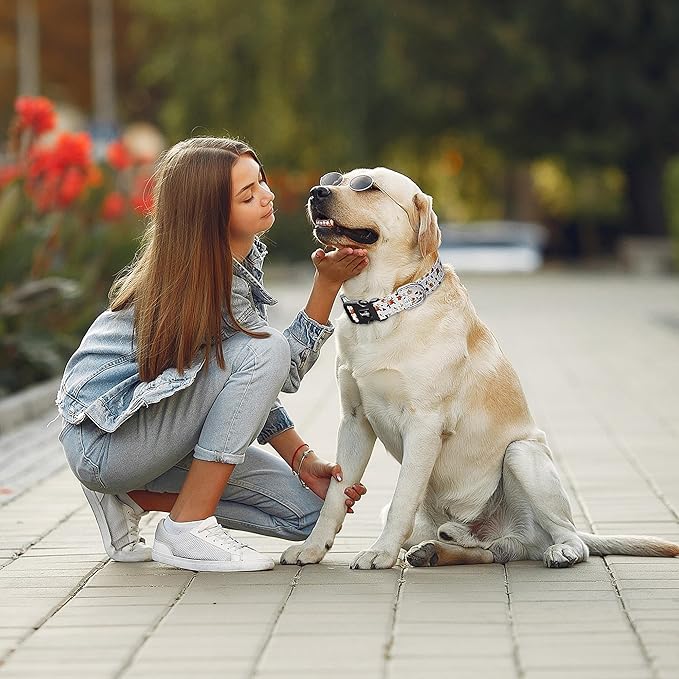 Tpotato Reflective Combination Pattern Girl Dog Collar for Puppy Small Medium Large Breed Dogs,Female Cute Floral Designer Dog Collars,Adjustable Soft Nylon Pet Collar,Quick Release Dog Collar M