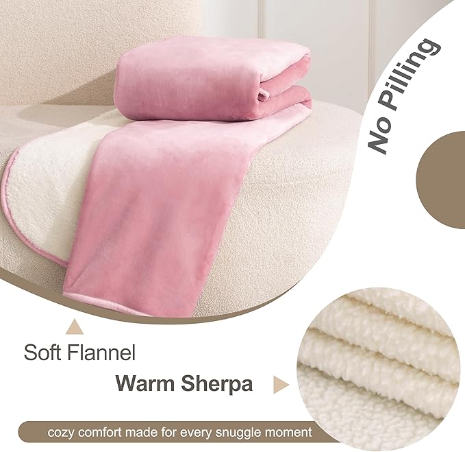 gogobunny Waterproof Bed Blanket, Reversible Sherpa Fleece Throw Blanket for Dog Puppy Cat, Furniture Cover Protects Bed Couch Sofa from Liquid Pee and Pet Fur (Pink, 60x80 inches)