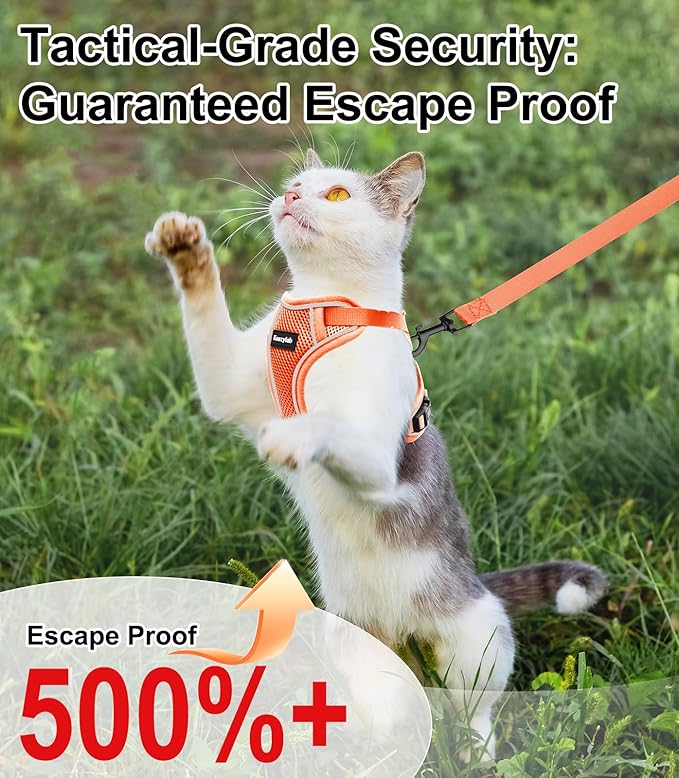 Cat Harness and Leash for Walking Escape Proof Soft Adjustable Cat Leash Breathable Comfortable Vest Easy to Wear Kitten Harness for Outdoor Travel Orange M