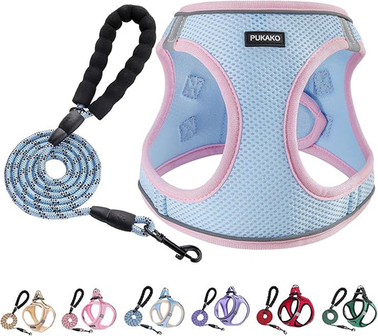 Dog Harness for Small Dogs, No Pull, Magic Tape, Reflective Material, XS (Chest 11.8"-13.4", Weight 2-6 lb), Blue & Pink