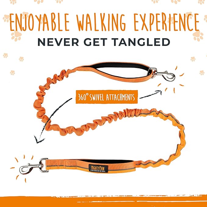 Mighty Paw Hands Free Dog Leash | Bungee Waist Leash for Dog Walking. Pet Running Hands Free Tether for Large, Medium & Small Breeds. Pet Waist Belt (36" - 48") Up to 150 lbs - Orange