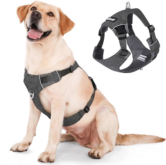 Dog Harness, Easy Walk Pet Harness No Pull with 2 Leash Clips, Reflective Running Soft Padded Adjustable Puppy Vest, Heavy Duty Seatbelt Harness for Car for Small Dogs (Black, L)
