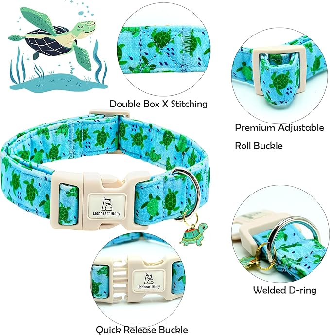 Lionheart glory Dog Collar Blue Sea Turtles Dogs Collar Spring Summer Cute Collars Dog Boy or Girl Soft Durable Adjustable Collars for Medium Dogs Pet Gift