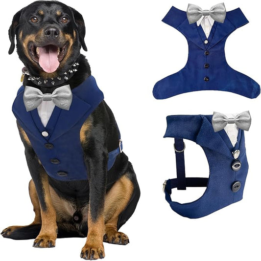 Dog Tuxedo for Wedding Outfit, Dog Suit and Tie Costumes for Birthday, Halloween, Cosplay, Christmas Party, Pet Formal Wear with Bowtie, Tux for Medium Large Dogs, Bulldog, Labrador, Husky