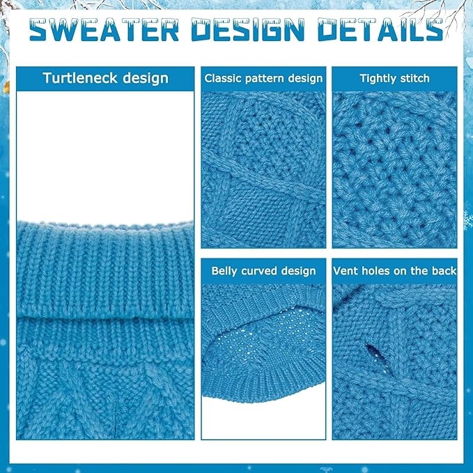 Mihachi Turtleneck Dog Sweater - Winter Coat Apparel Classic Cable Knit Clothes with Leash Hole for Cold Weather, Ideal Gift for Pet in New Year Lake Blue