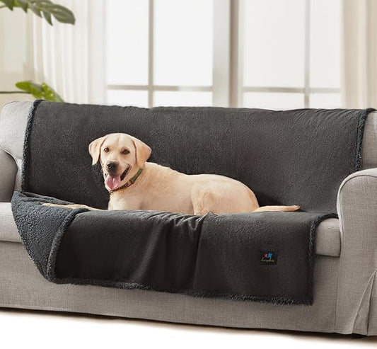 Luciphia Waterproof Blanket for Large Dogs Liquid Proof Furniture Protector Washable Pet Reversible Bed Cover for Couch Soft Sherpa Fleece Cat Blanket for Small Medium Grey Large（65" x 57"）