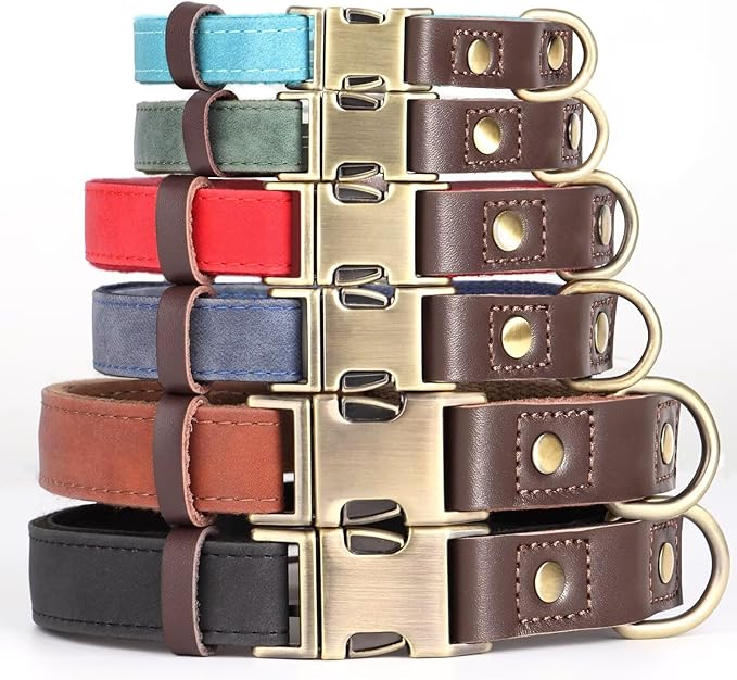 Didog Soft Padded Leather Dog Collars for Small Dogs, Classic Heavy Duty Dog Collar with Quick Release Metal Buckle, Adjustable Small Dog Collar Leather,Light Blue,S Neck 10-15"
