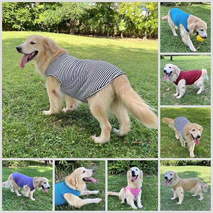 Dog Shirts Cotton Striped T-Shirts, Breathable Basic Vest for Puppy and Cat, Super Soft Stretchable Doggy Tee Tank Top Sleeveless, Fashion & Cute Color for Boys and Girls (L, Black+Red)