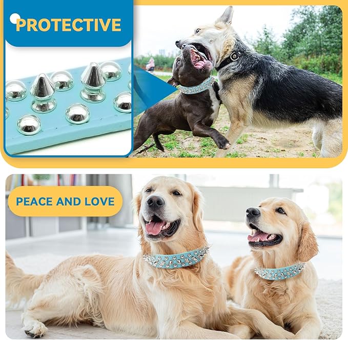 PETCARE Spiked Dog Collar Blue Soft Pu Leather Funny Mushrooms Rivet Spike Studded Puppy Collar Adjustable Outdoor Pet Dog Collar for Small Medium Large Dogs Cats Chihuahua Pug Pit Bull Dog Collars