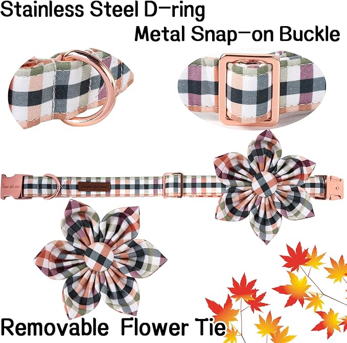 Unique Style Paws Cotton Dog Collar with Bow Floral Plaid Colorful Dog Collar with Bow Tie for Small Medium Large Dogs Pets Gifts