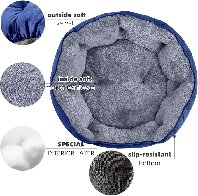 Asvin Small Dog Bed for Small Dogs, Cat Beds for Indoor Cats, Pet Bed for Puppy and Kitty, Extra Soft & Machine Washable with Anti-Slip & Water-Resistant Oxford Bottom, Blue, 20 inches