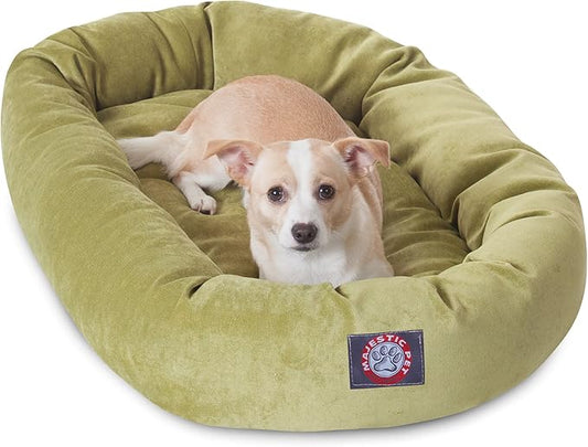 Majestic Pet 32 Inch Micro Velvet Calming Dog Bed Washable 32x23x7 (inch) – Cozy Soft Round Donut Dog Bed with Spine for Head Support - Pet Bed Medium – Apple